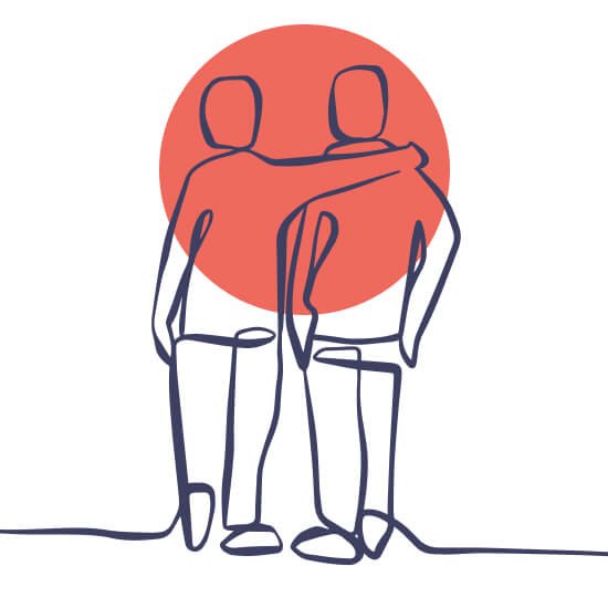 Illustration zweier Personen die sich gegenseitig trösten in ihrer TRauer